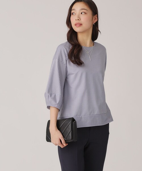 COUP DE CHANCE(クードシャンス)の「【洗える/日本製/】ストライプ柄ジャージのトップス(Tシャツ/カットソー・レディース・ブルー系その他4/ネイビー系2/ライトグレー系2/ベージュ系その他6/グレー系その他3/ネイビー系9/グレー系2・40/38/36/34)」の18枚目の写真