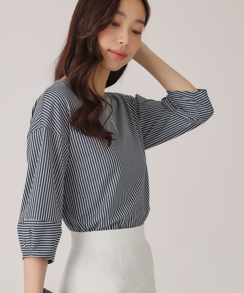 COUP DE CHANCE(クードシャンス)の「【洗える/日本製/】ストライプ柄ジャージのトップス(Tシャツ/カットソー・レディース・ブルー系その他4/ネイビー系2/ライトグレー系2/ベージュ系その他6/グレー系その他3/ネイビー系9/グレー系2・40/38/36/34)」の20枚目の写真