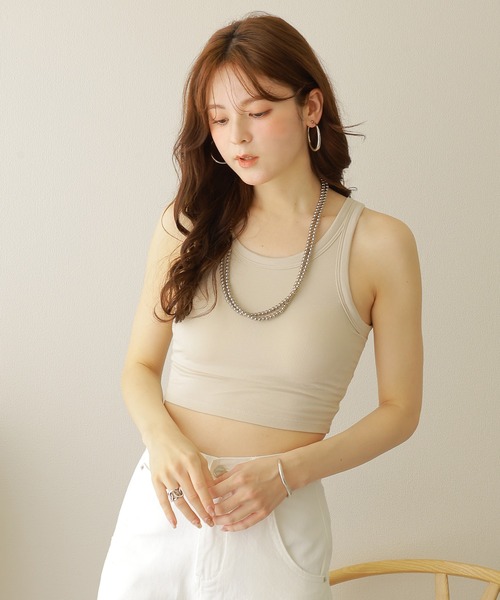 LAULEN(ローレン)の「rib cropped bra top /アメスリ リブ クロップドタンク(タンクトップ・レディース・ベージュ/ホワイト/ブラック/チャコールグレー・FREE)」の5枚目の写真