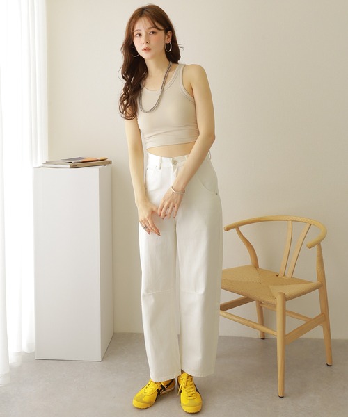 LAULEN(ローレン)の「rib cropped bra top /アメスリ リブ クロップドタンク(タンクトップ・レディース・ベージュ/ホワイト/ブラック/チャコールグレー・FREE)」の9枚目の写真