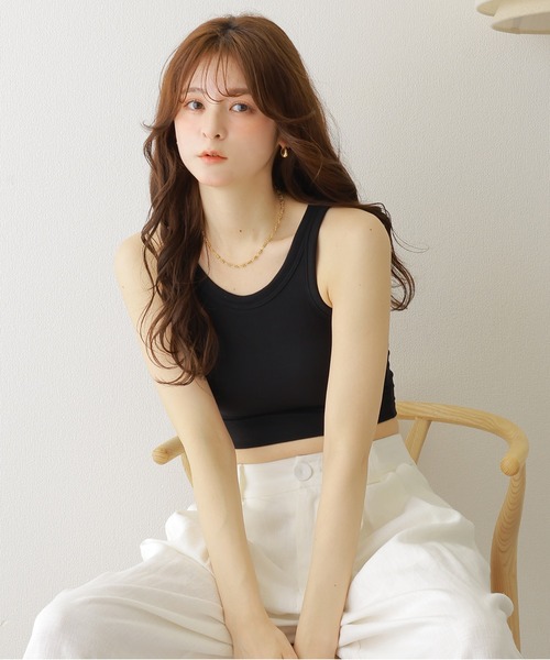 LAULEN(ローレン)の「rib cropped bra top /アメスリ リブ クロップドタンク(タンクトップ・レディース・ベージュ/ホワイト/ブラック/チャコールグレー・FREE)」の11枚目の写真