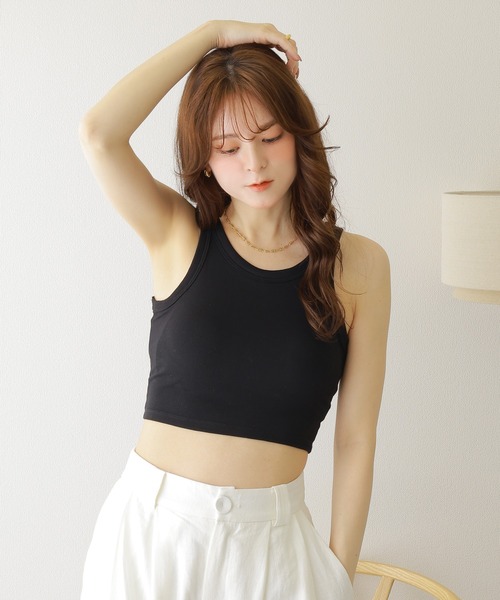 LAULEN(ローレン)の「rib cropped bra top /アメスリ リブ クロップドタンク(タンクトップ・レディース・ベージュ/ホワイト/ブラック/チャコールグレー・FREE)」の12枚目の写真