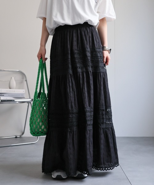 セール】スカラップ刺繍ティアードスカート / レーススカート