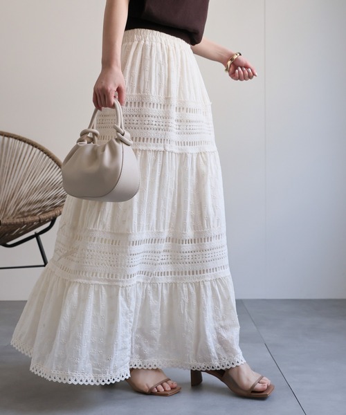 新品　OBLI オブリ　スカラップ刺繍トップス&スカート　セットアップ スカラップ刺繍スカート【残りわずか】 | BOTTOMS | OBLI