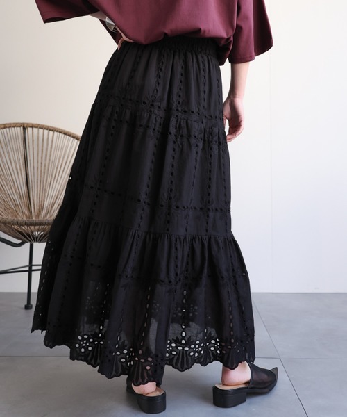 ap retro(アプレトロ)の「スカラップ刺繍ティアードスカート / レーススカート《動画あり》(スカート・レディース・ブラック/アイボリー/ブラウン/ホワイト/ホワイト系その他2/ブラック系その他/ホワイト系その他・FREE)」の14枚目の写真