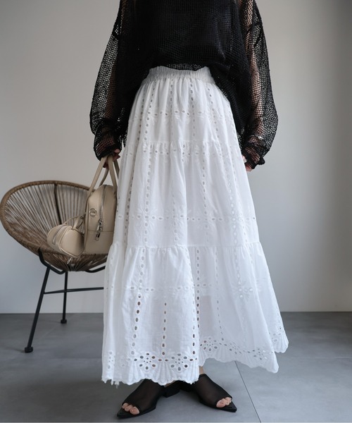 セール】スカラップ刺繍ティアードスカート / レーススカート《動画