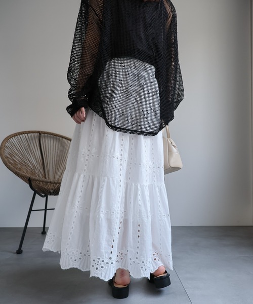 apee スカート　ティアード ap retro スカート スカラップ刺繍ティアードスカート / レース