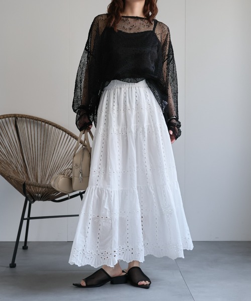 ap retro(アプレトロ)の「スカラップ刺繍ティアードスカート / レーススカート《動画あり》(スカート・レディース・ブラック/アイボリー/ブラウン/ホワイト/ホワイト系その他2/ブラック系その他/ホワイト系その他・FREE)」の20枚目の写真
