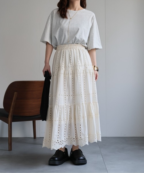 スカラップ刺繍ティアードスカート / レーススカート《動画あり