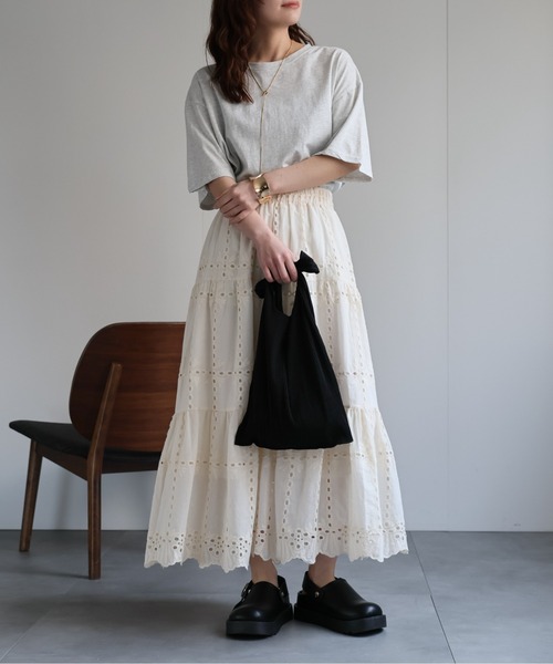 スカラップ刺繍ティアードスカート / レーススカート《動画あり