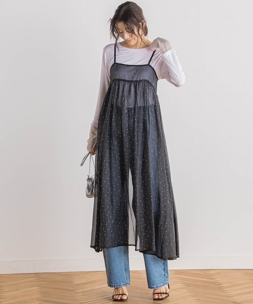 Droite lautreamont（ドロワットロートレアモン）の「箔ドットオーガンキャミワンピース≪手洗い可能≫（ワンピース・レディース・ブラック・M）」の2枚目の写真