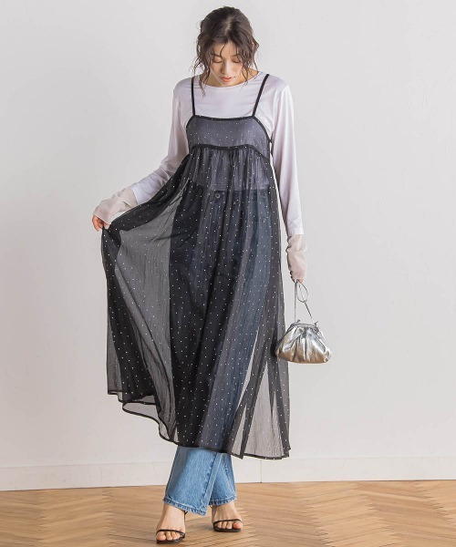 Droite lautreamont（ドロワットロートレアモン）の「箔ドットオーガンキャミワンピース≪手洗い可能≫（ワンピース・レディース・ブラック・M）」の4枚目の写真