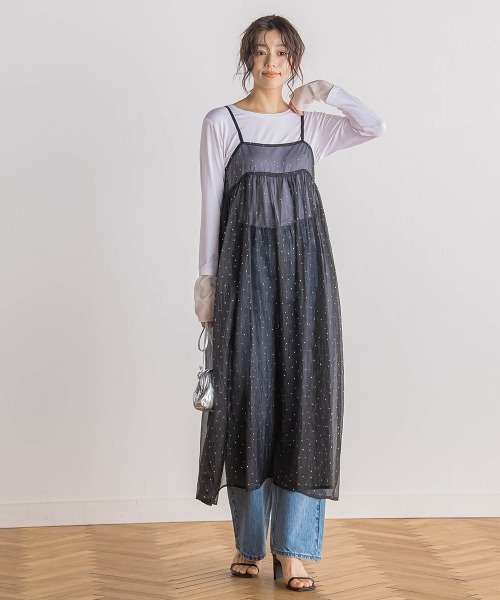 Droite lautreamont（ドロワットロートレアモン）の「箔ドットオーガンキャミワンピース≪手洗い可能≫（ワンピース・レディース・ブラック・M）」の5枚目の写真