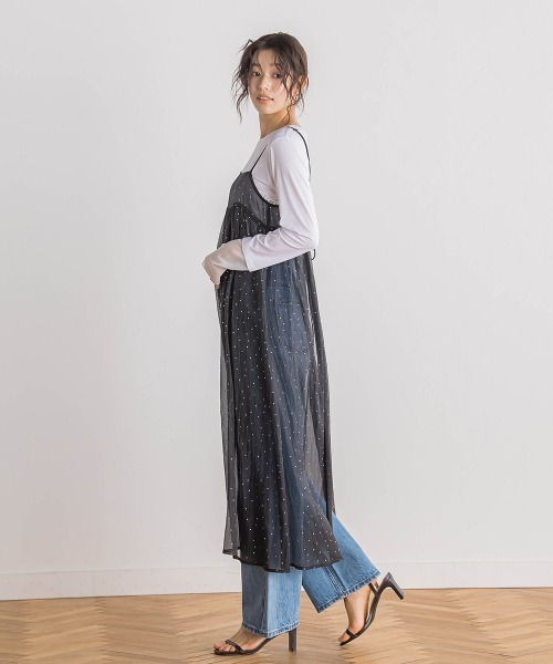 Droite lautreamont（ドロワットロートレアモン）の「箔ドットオーガンキャミワンピース≪手洗い可能≫（ワンピース・レディース・ブラック・M）」の6枚目の写真