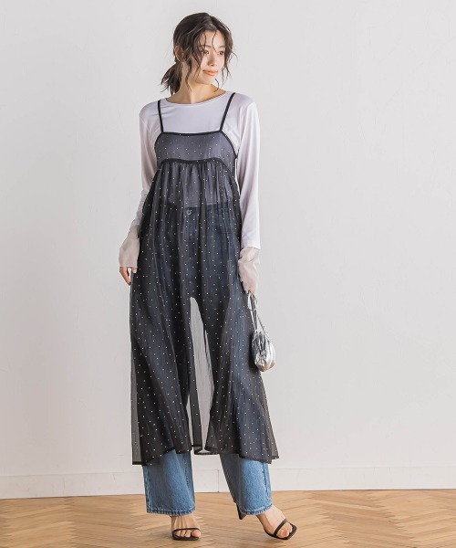 Droite lautreamont（ドロワットロートレアモン）の「箔ドットオーガンキャミワンピース≪手洗い可能≫（ワンピース・レディース・ブラック・M）」の8枚目の写真