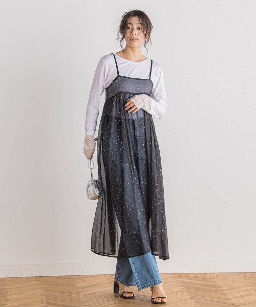 Droite lautreamont（ドロワットロートレアモン）の「箔ドットオーガンキャミワンピース≪手洗い可能≫（ワンピース・レディース・ブラック・M）」の9枚目の写真