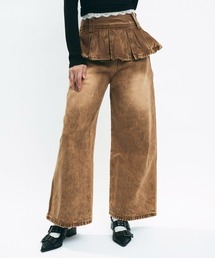 Brown wash skirt docking denim pants / ブラウンウォッシュスカートドッキングデニムパンツ