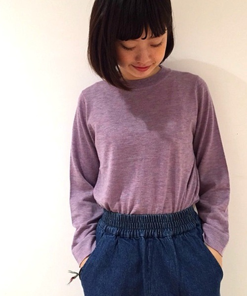 Kastane（カスタネ）の「裾スリットLS-PO（ニット/セーター・レディース・ネイビー/カーキ/グレー/パープル・FREE）」の4枚目の写真