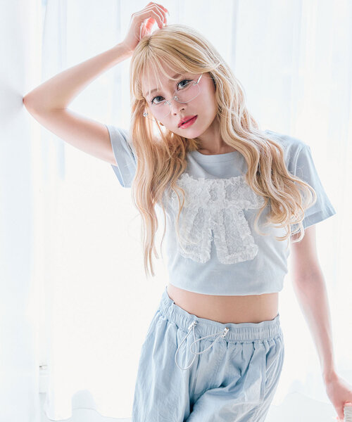 OLIVE des OLIVE(オリーブデオリーブ)の「リボンTシャツ(Tシャツ/カットソー・レディース・ネイビー/サックスブルー/オフホワイト・FREE)」の15枚目の写真