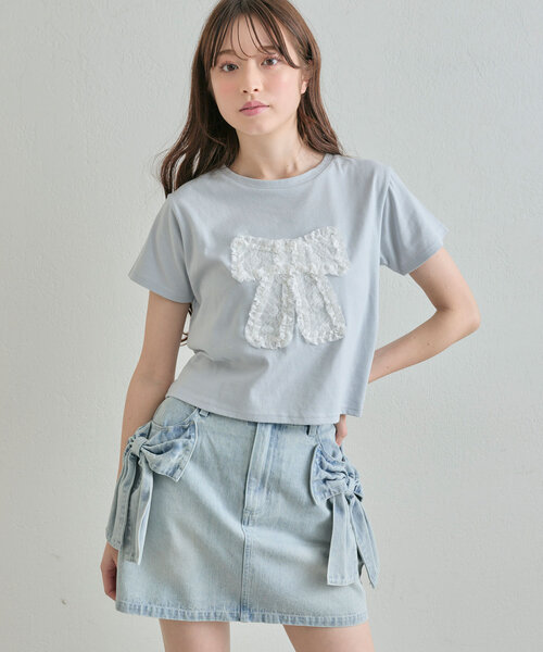 OLIVE des OLIVE(オリーブデオリーブ)の「リボンTシャツ(Tシャツ/カットソー・レディース・ネイビー/サックスブルー/オフホワイト・FREE)」の16枚目の写真