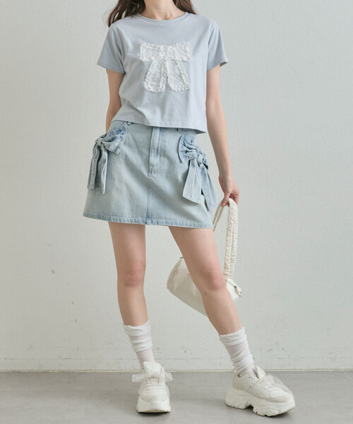 OLIVE des OLIVE(オリーブデオリーブ)の「リボンTシャツ(Tシャツ/カットソー・レディース・ネイビー/サックスブルー/オフホワイト・FREE)」の18枚目の写真