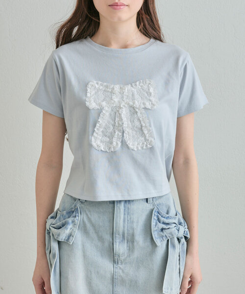 OLIVE des OLIVE(オリーブデオリーブ)の「リボンTシャツ(Tシャツ/カットソー・レディース・ネイビー/サックスブルー/オフホワイト・FREE)」の20枚目の写真