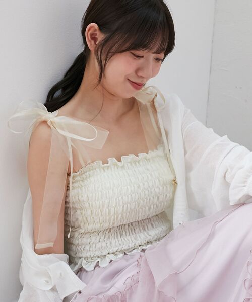 MAJESTIC LEGON（マジェスティックレゴン）の「カップ付ダブルリボンキャミソール（キャミソール・レディース・オフホワイト/ホワイト系その他/ブラック・MEDIUM）」の5枚目の写真