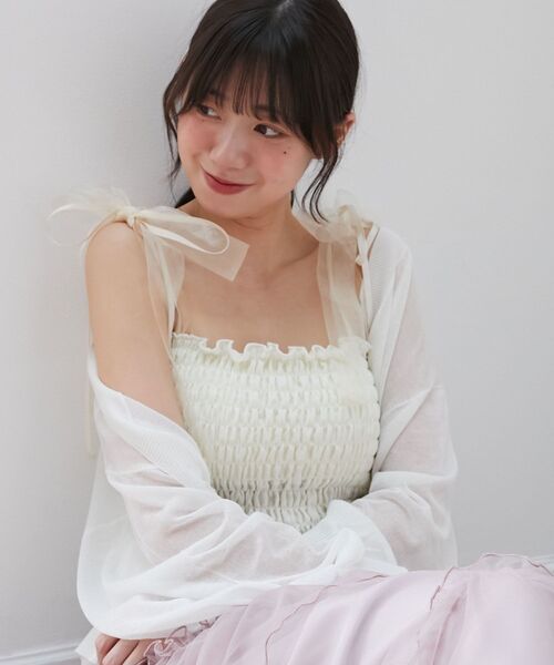 MAJESTIC LEGON（マジェスティックレゴン）の「カップ付ダブルリボンキャミソール（キャミソール・レディース・オフホワイト/ホワイト系その他/ブラック・MEDIUM）」の7枚目の写真