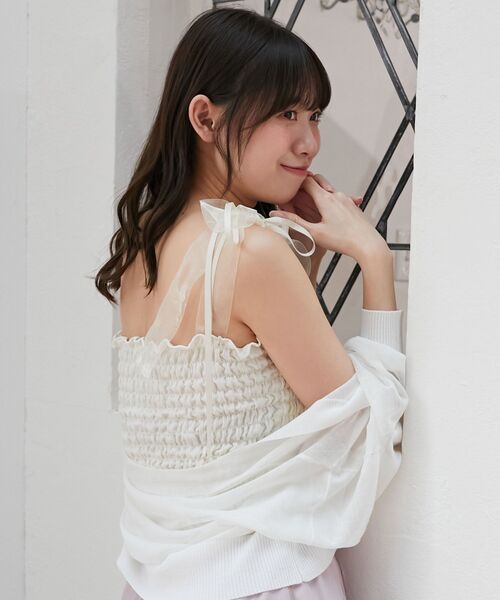 MAJESTIC LEGON（マジェスティックレゴン）の「カップ付ダブルリボンキャミソール（キャミソール・レディース・オフホワイト/ホワイト系その他/ブラック・MEDIUM）」の8枚目の写真