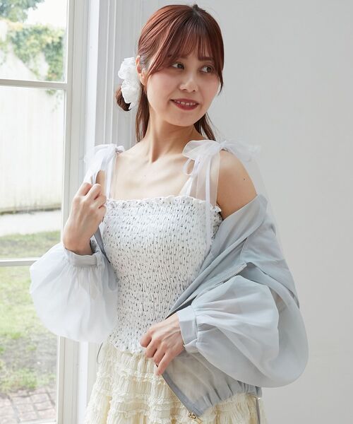 MAJESTIC LEGON（マジェスティックレゴン）の「カップ付ダブルリボンキャミソール（キャミソール・レディース・オフホワイト/ホワイト系その他/ブラック・MEDIUM）」の12枚目の写真