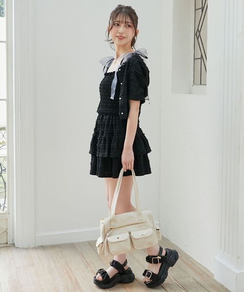 MAJESTIC LEGON（マジェスティックレゴン）の「カップ付ダブルリボンキャミソール（キャミソール・レディース・オフホワイト/ホワイト系その他/ブラック・MEDIUM）」の16枚目の写真