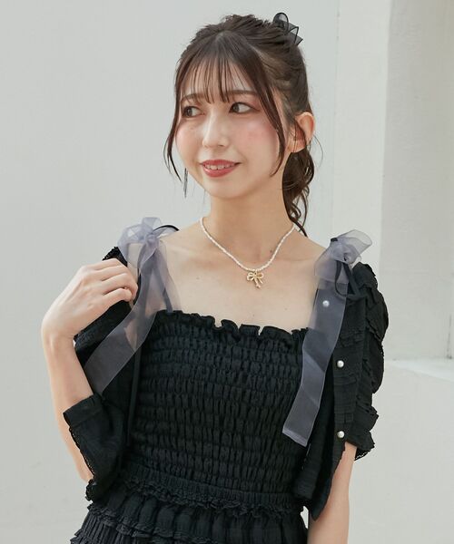 MAJESTIC LEGON（マジェスティックレゴン）の「カップ付ダブルリボンキャミソール（キャミソール・レディース・オフホワイト/ホワイト系その他/ブラック・MEDIUM）」の18枚目の写真