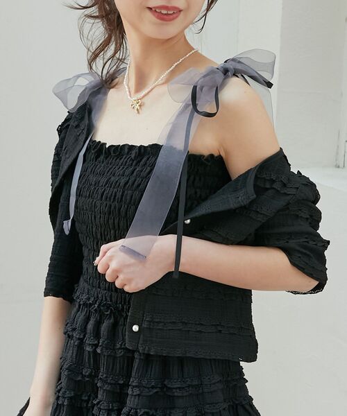 MAJESTIC LEGON（マジェスティックレゴン）の「カップ付ダブルリボンキャミソール（キャミソール・レディース・オフホワイト/ホワイト系その他/ブラック・MEDIUM）」の19枚目の写真