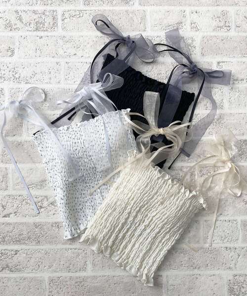 MAJESTIC LEGON（マジェスティックレゴン）の「カップ付ダブルリボンキャミソール（キャミソール・レディース・オフホワイト/ホワイト系その他/ブラック・MEDIUM）」の22枚目の写真