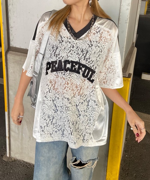 non-hedge(ノンヘッジ)の「レース切替ロゴビッグTシャツ(Tシャツ/カットソー・レディース・ブラック/オフホワイト・FREE)」の17枚目の写真