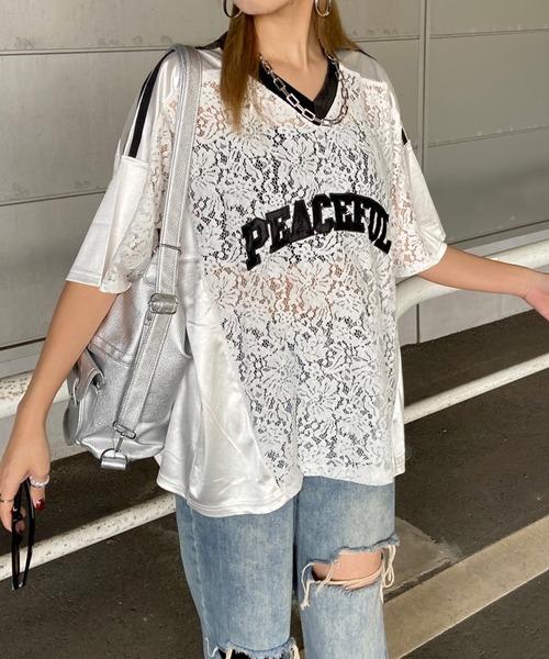 non-hedge(ノンヘッジ)の「レース切替ロゴビッグTシャツ(Tシャツ/カットソー・レディース・ブラック/オフホワイト・FREE)」の19枚目の写真