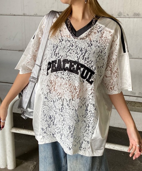 non-hedge(ノンヘッジ)の「レース切替ロゴビッグTシャツ(Tシャツ/カットソー・レディース・ブラック/オフホワイト・FREE)」の18枚目の写真