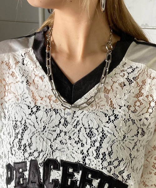 non-hedge(ノンヘッジ)の「レース切替ロゴビッグTシャツ(Tシャツ/カットソー・レディース・ブラック/オフホワイト・FREE)」の16枚目の写真