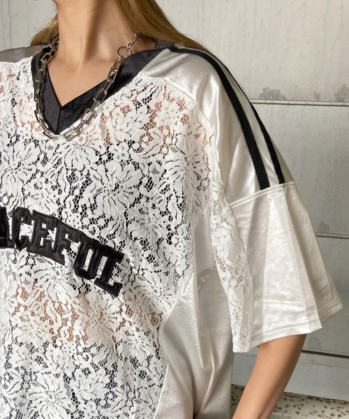 non-hedge(ノンヘッジ)の「レース切替ロゴビッグTシャツ(Tシャツ/カットソー・レディース・ブラック/オフホワイト・FREE)」の14枚目の写真