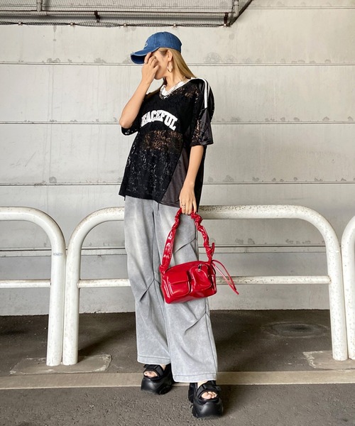 non-hedge(ノンヘッジ)の「レース切替ロゴビッグTシャツ(Tシャツ/カットソー・レディース・ブラック/オフホワイト・FREE)」の10枚目の写真
