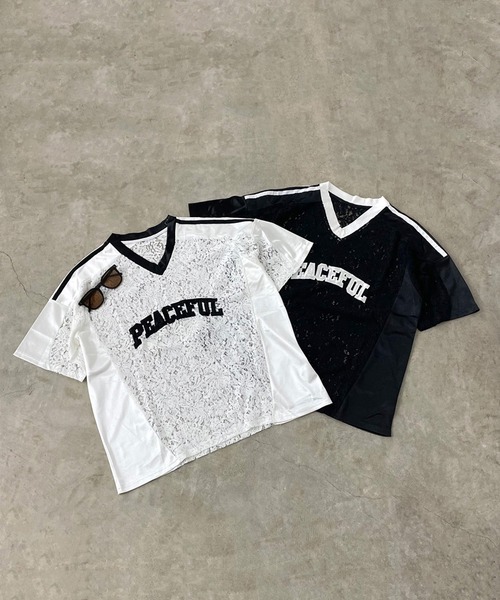 non-hedge(ノンヘッジ)の「レース切替ロゴビッグTシャツ(Tシャツ/カットソー・レディース・ブラック/オフホワイト・FREE)」の5枚目の写真