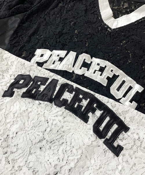 non-hedge(ノンヘッジ)の「レース切替ロゴビッグTシャツ(Tシャツ/カットソー・レディース・ブラック/オフホワイト・FREE)」の4枚目の写真