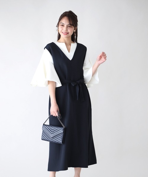 Ehre style(エーレスタイル)の「3つのシーンで着る逸品!ワンピ・お仕事・お出かけ・お呼ばれ(ジャンパースカート・レディース・ベージュ/グレー/ネイビー・FREE)」の3枚目の写真