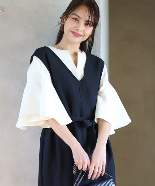 Ehre style(エーレスタイル)の「3つのシーンで着る逸品!ワンピ・お仕事・お出かけ・お呼ばれ(ジャンパースカート・レディース・ベージュ/グレー/ネイビー・FREE)」の5枚目の写真