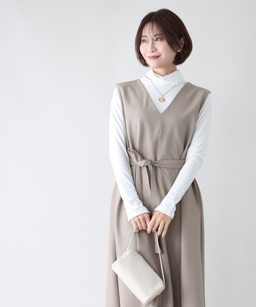 Ehre style(エーレスタイル)の「3つのシーンで着る逸品!ワンピ・お仕事・お出かけ・お呼ばれ(ジャンパースカート・レディース・ベージュ/グレー/ネイビー・FREE)」の9枚目の写真