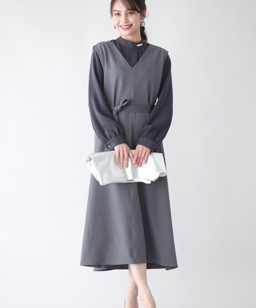 Ehre style(エーレスタイル)の「3つのシーンで着る逸品!ワンピ・お仕事・お出かけ・お呼ばれ(ジャンパースカート・レディース・ベージュ/グレー/ネイビー・FREE)」の8枚目の写真