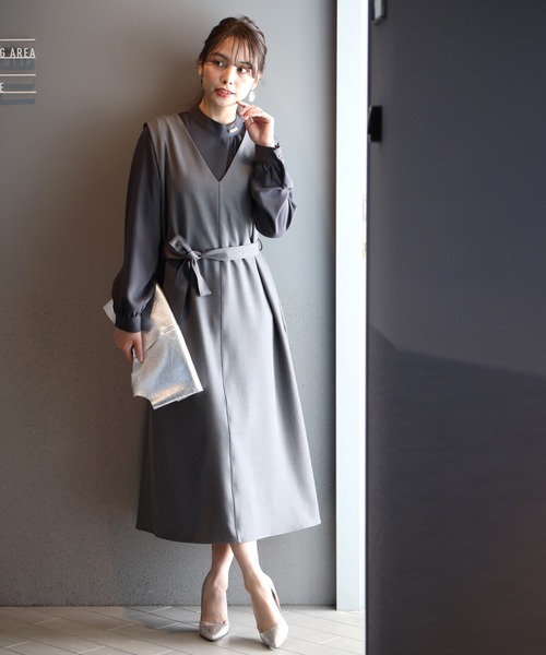 Ehre style(エーレスタイル)の「3つのシーンで着る逸品!ワンピ・お仕事・お出かけ・お呼ばれ(ジャンパースカート・レディース・ベージュ/グレー/ネイビー・FREE)」の20枚目の写真