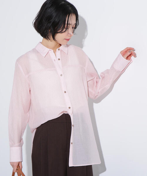 N.(N. Natural Beauty Basic)(エヌエヌナチュラルビューティーベーシック)の「シアーオーバーシャツ(シャツ/ブラウス・レディース・ベージュ/ブルー系その他/ピンク系その他・MEDIUM)」の4枚目の写真