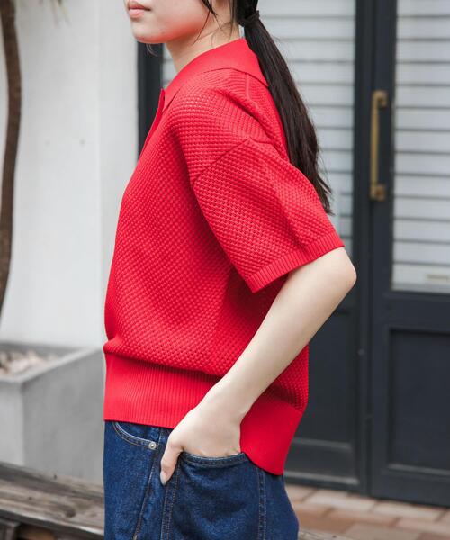 FORK&SPOON（フォークアンドスプーン）の「FORK&SPOON　メッシュパターンニットポロシャツ（ニット/セーター・レディース・オフホワイト/ブラック/レッド・1）」の16枚目の写真