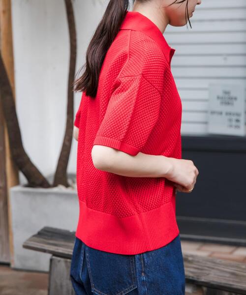 FORK&SPOON（フォークアンドスプーン）の「FORK&SPOON　メッシュパターンニットポロシャツ（ニット/セーター・レディース・オフホワイト/ブラック/レッド・1）」の13枚目の写真